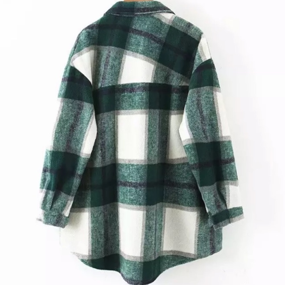 SOLD OUT Green Plaid Oversized Flannel Shacket Shirt Jacket - Picture 8 of 11